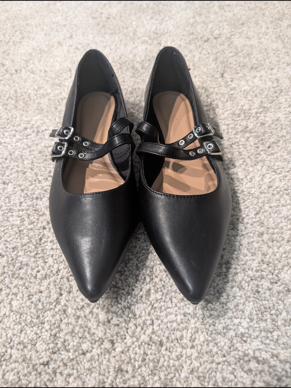 Old Navy Black Pointed Mary Jane Flats with Dual Buckle Straps